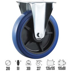 CASTOR 200MM BLUE RUBBER FIXED