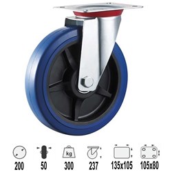 CASTOR 200MM BLUE RUBBER