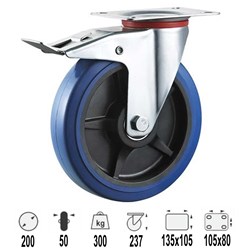 CASTOR 200MM BLUE RUBBER BRAKE