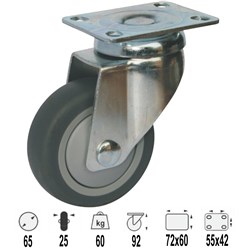CASTOR 65MM RUBBER SWIVEL