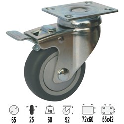 CASTOR 65MM RUBBER BRAKE