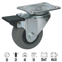 CASTOR 50MM URETHANE BRAKED
