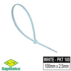 CABLE TIE WHITE 2.5X100MM P100