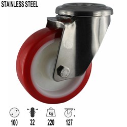 CASTOR 100MM S/STEEL PINTLE