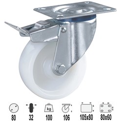 CASTOR 80MM NYLON BRAKE