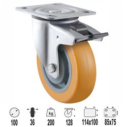 CASTOR 100MM URETHANE BRAKE