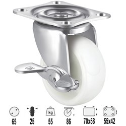 CASTOR 65MM NYLON BRAKED