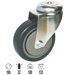 CASTOR 100MM RUBBER PINTLE