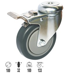 CASTOR 100MM RUBBER PINTLE