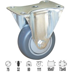 CASTOR 75MM RUBBER FIXED