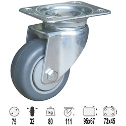 CASTOR 75MM RUBBER SWIVEL