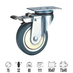 CASTOR 75MM RUBBER BRAKE