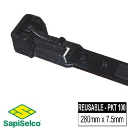 ZIP TIE BLK REUSABLE 7.5X280MM