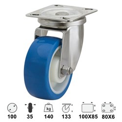 CASTOR S/STEEL SWIVEL 100MM