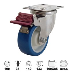 CASTOR S/STEEL SWIVEL 100MM BR