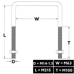 U-BOLT SQUARE TOP M14X63X215