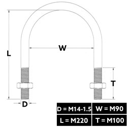 U-BOLT ROUND TOP M12X90X220