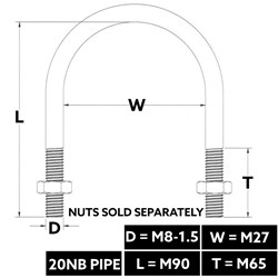 U-BOLT ROUND TOP 20NB M8X27X90