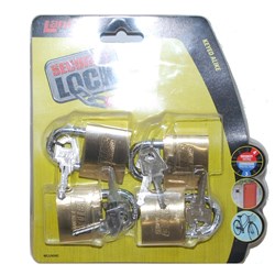 PADLOCK BRASS 40MM QUAD PACK