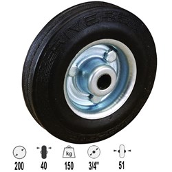 WHEEL 200MM RUBBER ON STEEL