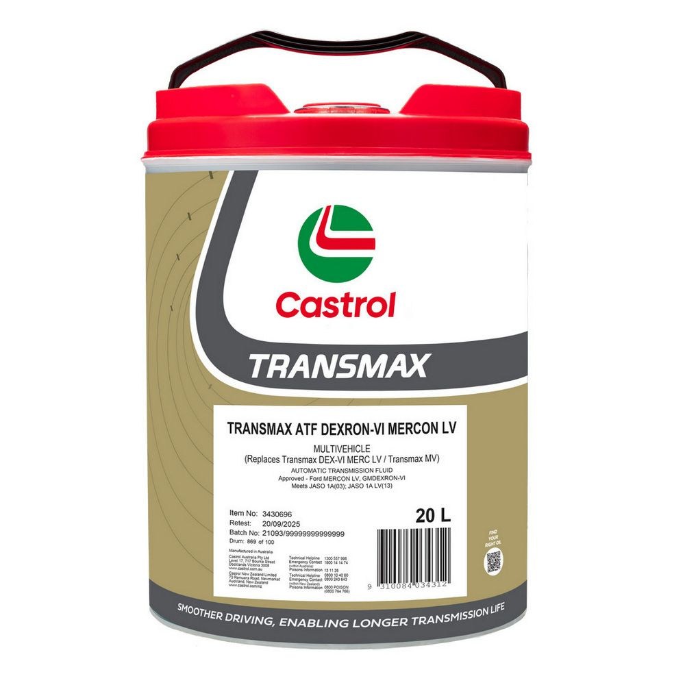 CASTROL ATF DEXRON VI 20L MERCON LV MULTIVEHICLE TRANSMAX 20 LITRE