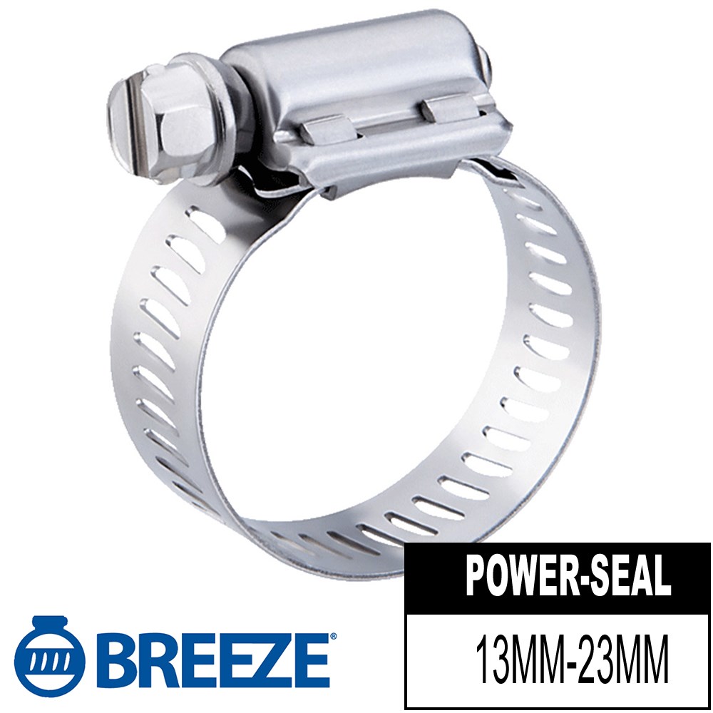 BREEZE HOSE CLAMP 13-23MM W=12.7MM STAINLESS BAND/SCREW 5/16