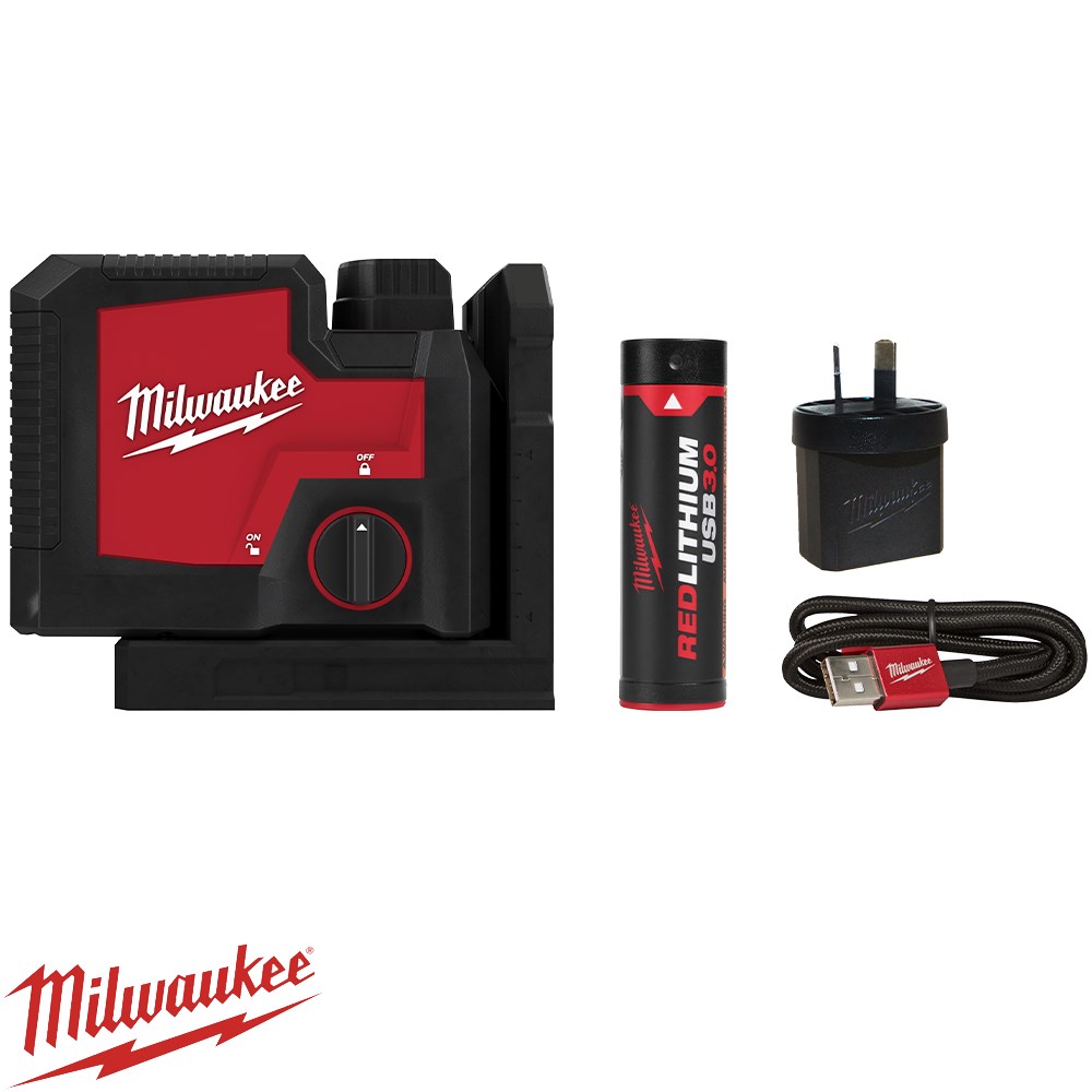 MILWAUKEE 3 POINT LASER KIT REDLITHIUM USB 3.0AH BATTERY MICRO USB RECHARGEABLE Collier Miller