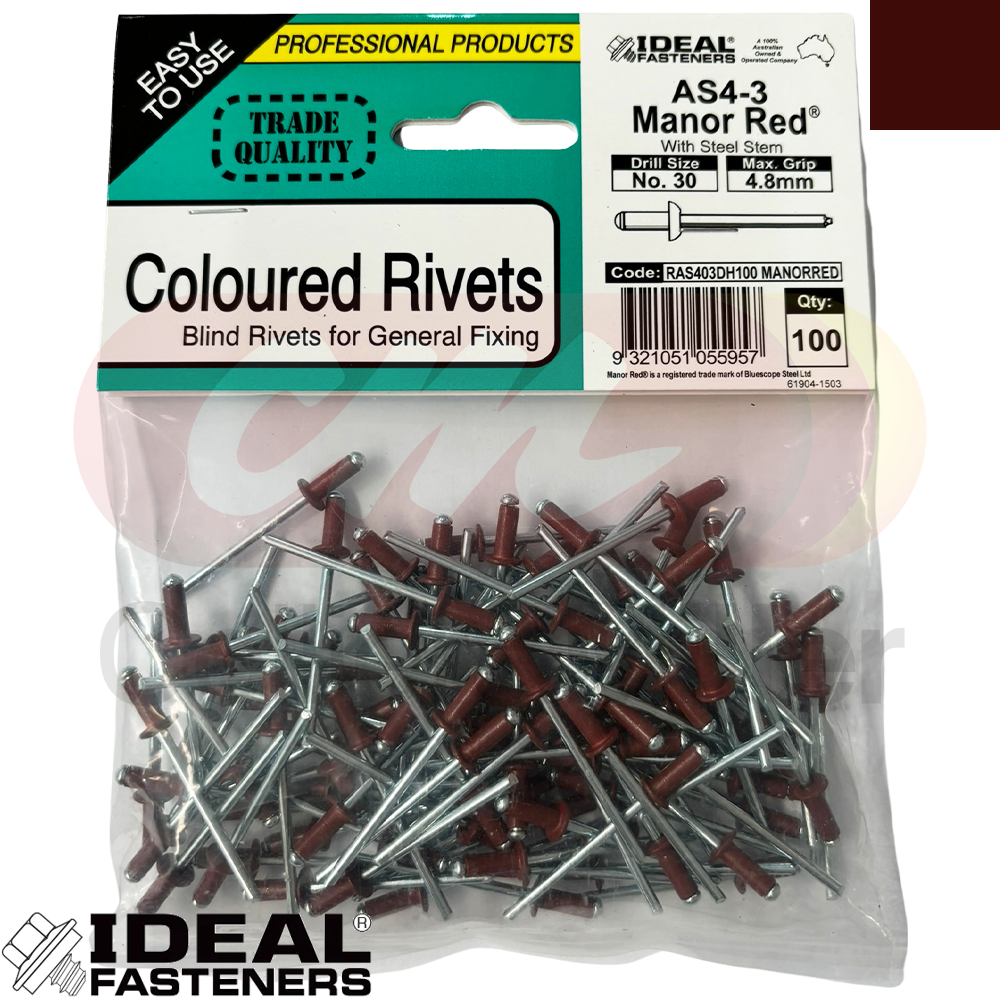 ALUMINIUM RIVETS WITH STEEL STEM COLORBOND COLOURS DOME HEAD - Collier ...