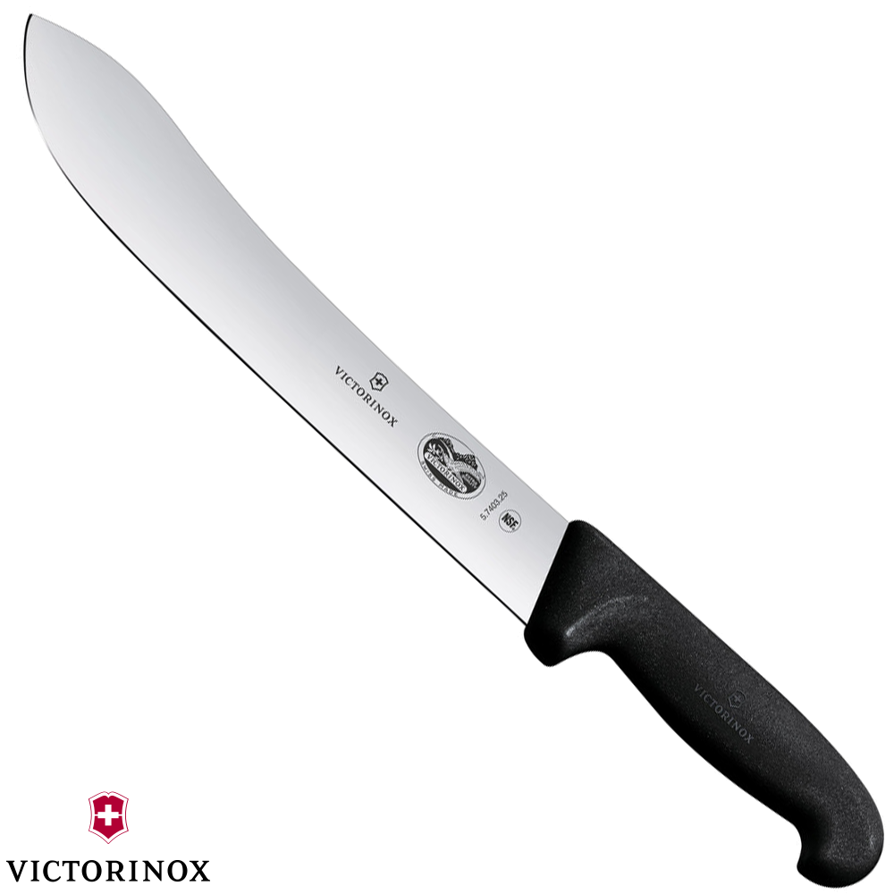VITORINOX BUTCHERS KNIFE 31CM CURVED BLADE BLACK HANDLE Collier & Miller