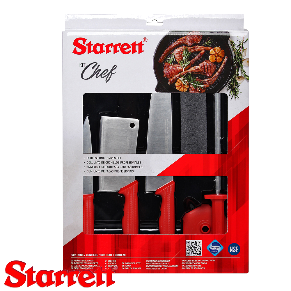 STARRETT CHEF KNIFE SET 6PC CHEF KNIFE, MEAT CLEAVER,STEEL TRIM KNIFE