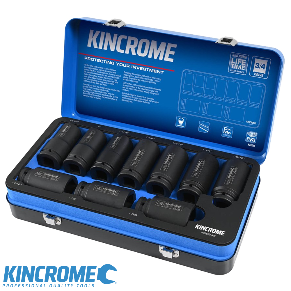 KINCROME IMPACT SOCKET SET 10P DEEP SOCKETS IMPERIAL 3/4" DRIVE 10
