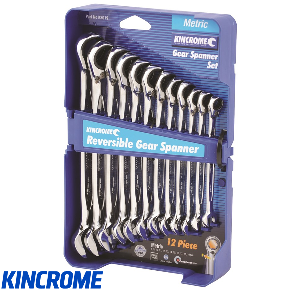 KINCROME GEAR SPANNER SET 12P REVERSE GEAR METRIC 8-19MM - Collier & Miller