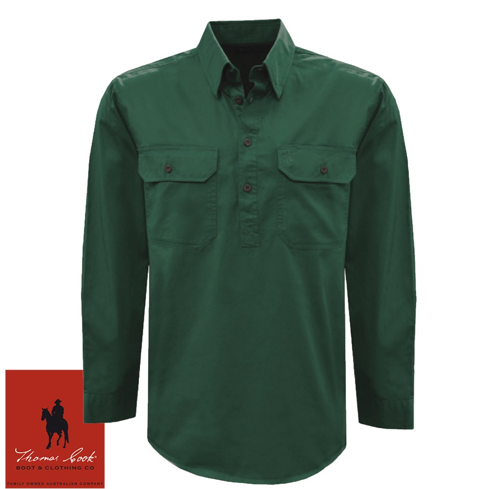 THOMAS COOK I GREEN SHIRT L MENS 1 2 PLACKET LONG SLEEVE 2 POCKET SIZE LARGE Collier Miller