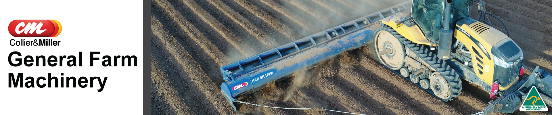 <p>Collier &amp; Miller have a huge range of high-quality farm implements and machinery designed to maximise productivity and efficiency. Our <a href="/cmgb-c-m-s-steel-grape-bin-6-tonne-tractor-remote-hydraulics-collier-miller-grape-gondola">Grape Gondola Bin</a> streamlines your grape harvest with high-capacity performance, while our <a href="/agriculture/candm-farm-machinery/general-farm-machinery?FilterFeature=ProductFeatureNames.Name:eq:Type,Value:eq:Implement%20Trailer&amp;PageProduct=1">Implement Trailers</a> provide safe and reliable transport for essential farm equipment. The <a href="/cmnb-c-m-n-buggy-4500-fertiliser-auger-dispenser">N Buggy</a> ensures precise, unattended fertiliser dispensing into irrigation systems, optimising crop nutrition. Our <a href="/cmtr-c-m-single-tyne-deep-ripper-tree-line-trailing-ripper">Single Tyne Deep Ripper</a> improves soil health by breaking up compaction and tree roots, expanding usable cropping land. Plus, our new and innovative <a href="/cmtre-c-m-trash-rack-elevator">Trash Rack Elevator</a> keeps irrigation channels clear, ensuring pumps operate at peak efficiency. Discover durable, high-performance farming solutions to enhance your operation.</p>
