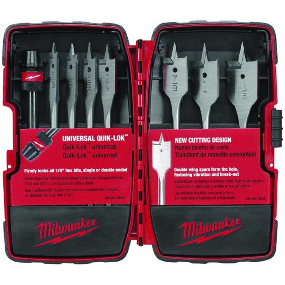 MILWAUKEE 8PC SPADE BIT SET 3/81.11/8" + 150MM EXTENSION Collier Miller