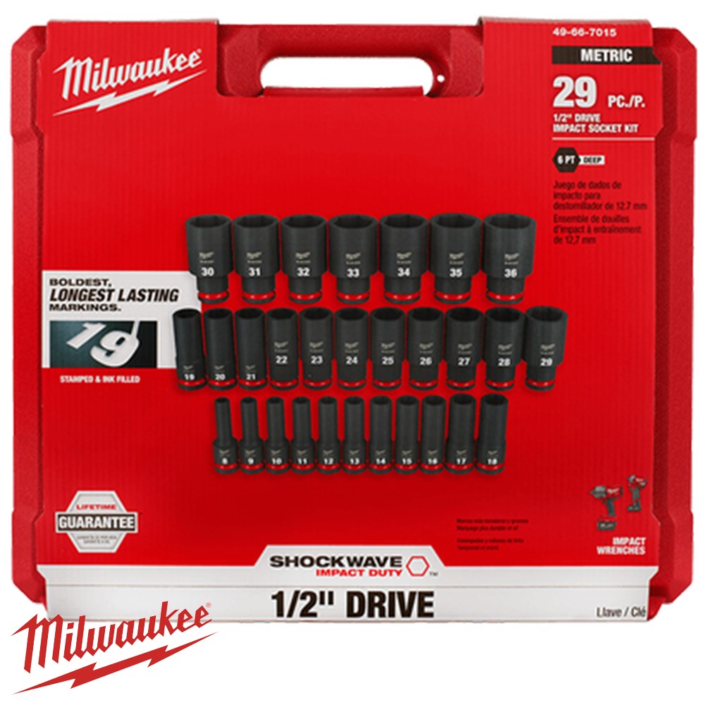 thumbnail image 2 of Milwaukee SHOCKWAVE 1/2" Drive Impact Duty Metric Lug Nut Socket Set - 3 Piece (49-66-7830) 2 of 6