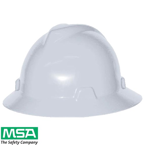 MSA HARD HAT WHITE FULL BRIM VGARD 4 POINT HARNESS PUSH KEY SUSPENSION