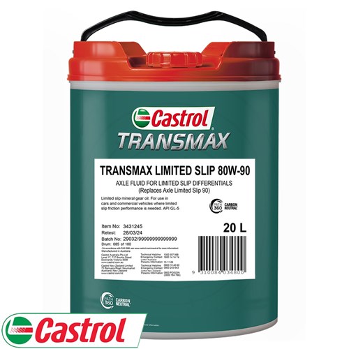 CASTROL LIMITED SLIP 80W-90 TRANSMAX 20 LITRE - Collier & Miller