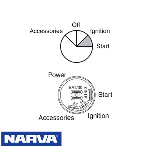 NARVA IGNITION SWITCH METAL 4 POS. 12V15A ACC 25A IGNITION 12A START