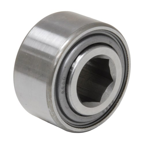 John Deere compatible AXE77874 draper roller bearing showing 18mm hex bore and outer race