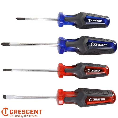 CRESCENT SCREWDRIVER SET 4PC DUAL MATERIAL COMBINATION RED SLOTTED