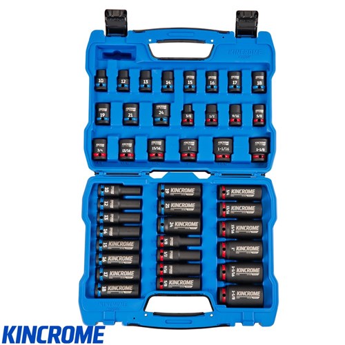 KINCROME IMPACT SOCKET SET 42P 1/2 DRIVE METRIC & IMPERIAL DEEP