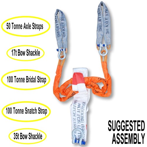 Nylon Webbed 100 Tonne x 9 Metre Snatch Strap with bridal and axle straps