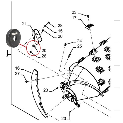 Exploded parts schematic showing Case-IH AFX rotor wear bar, protection shield, mounting bolt and related rotor hardware