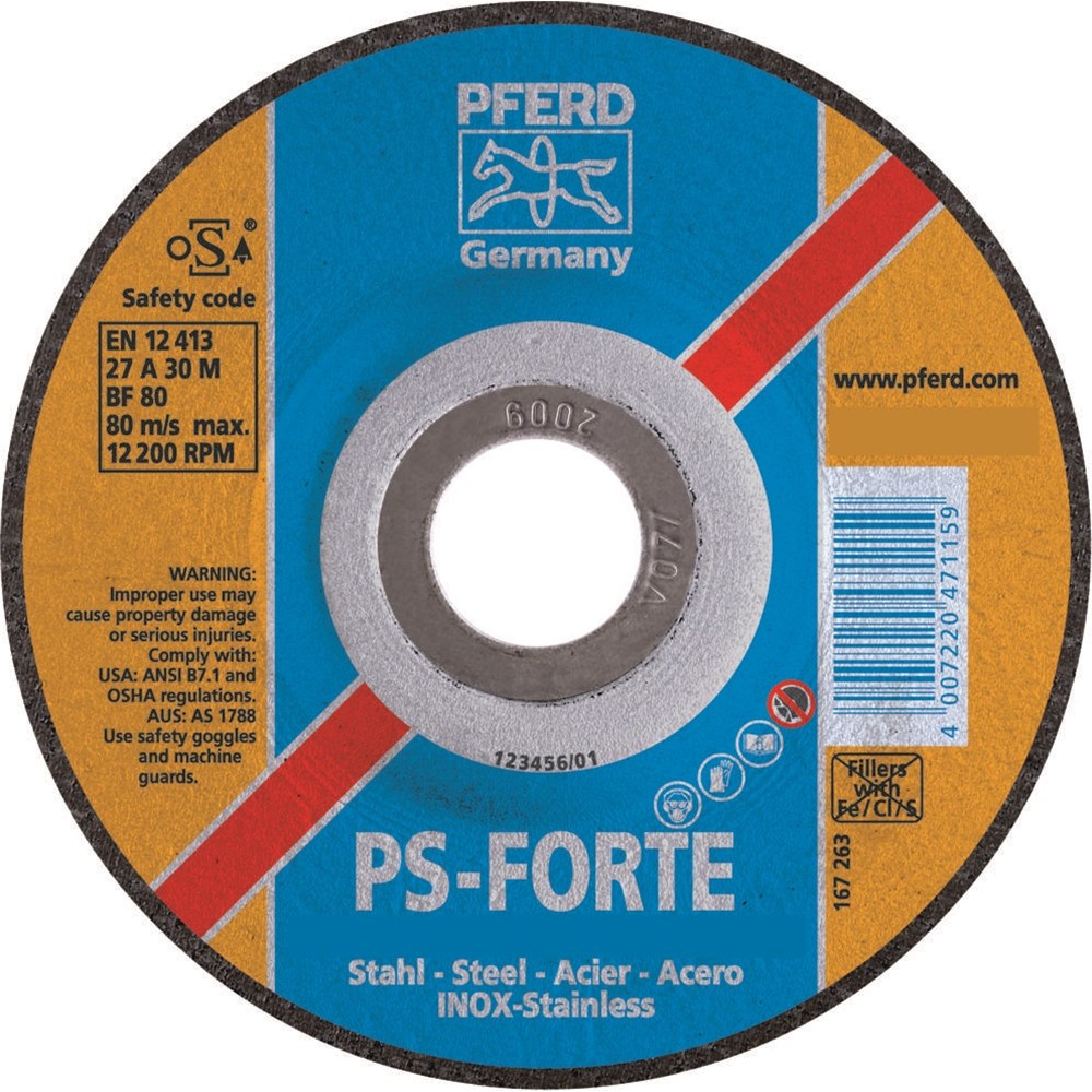 PFERD 230MM GRIND DISC INOX 22.2MM BORE 6MM THICK SUIT STAINLESS STEEL