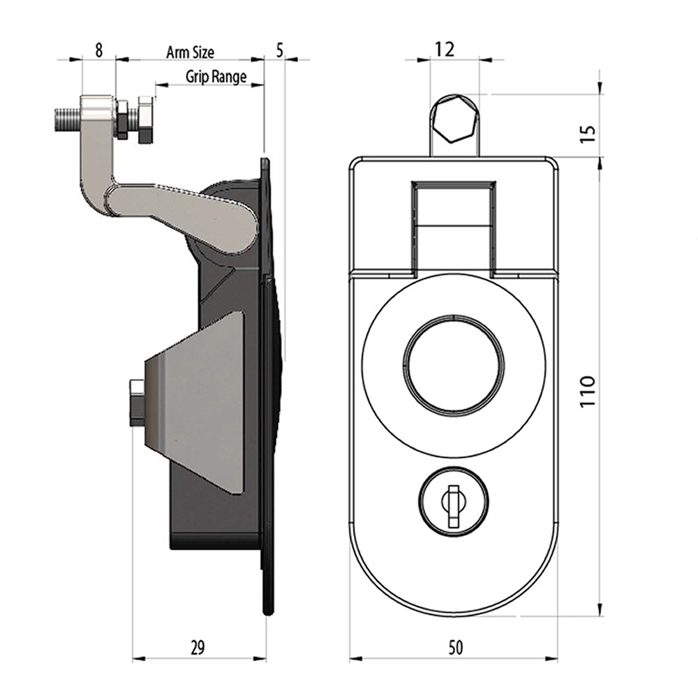 COMPRESSION LOCK LARGE CHROME FLUSH MOUNT WITH 2 KEYS L=110MM W=50MM