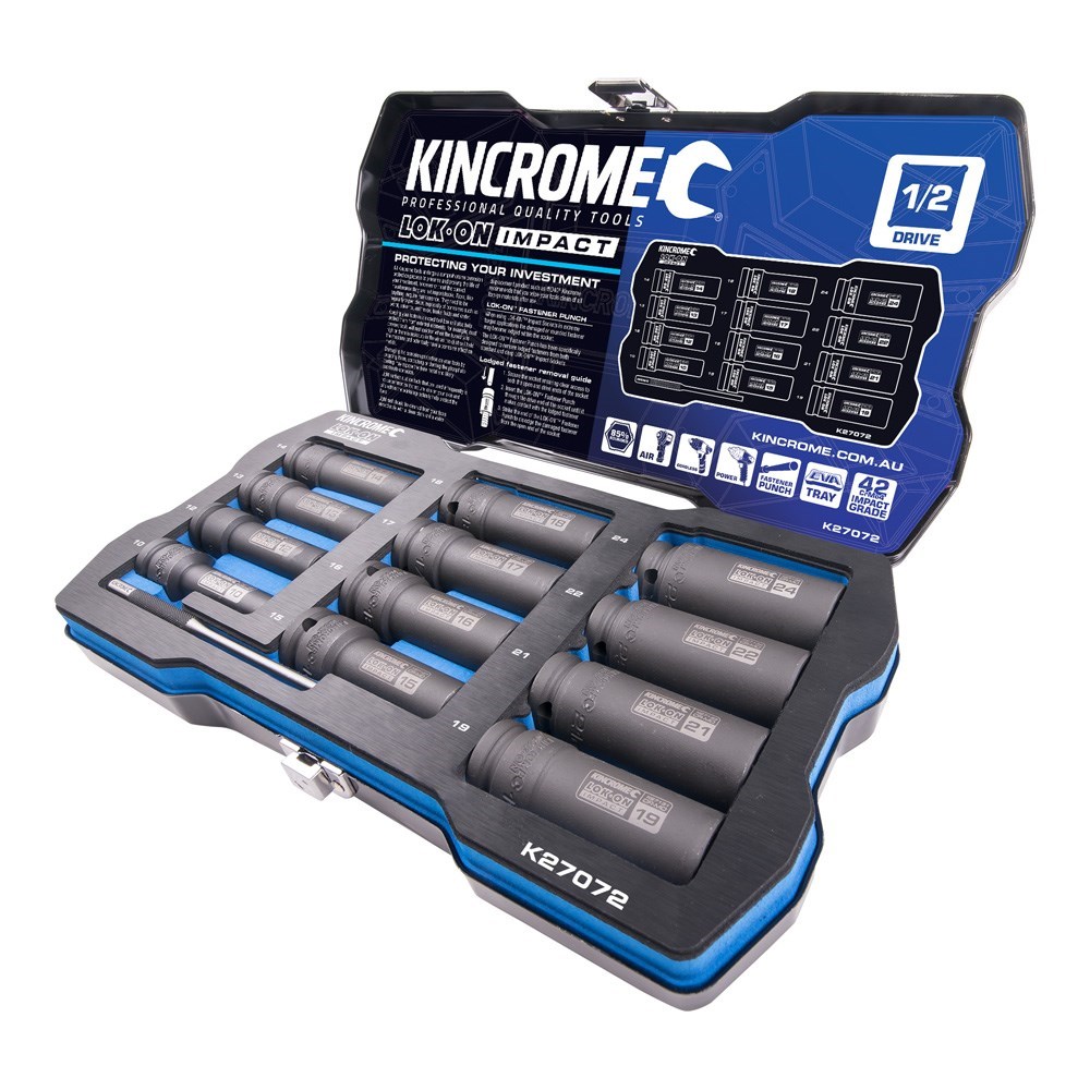 KINCROME LOKON SOCKET 12PC SET DEEP IMPACT 1/2 DRIVE METRIC Collier