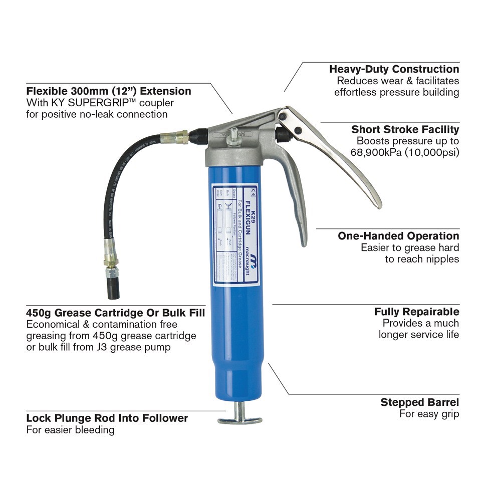 MACNAUGHT FLEXI GREASE GUN BULK 450G CARTRIDGE 10 000PSI Collier Miller