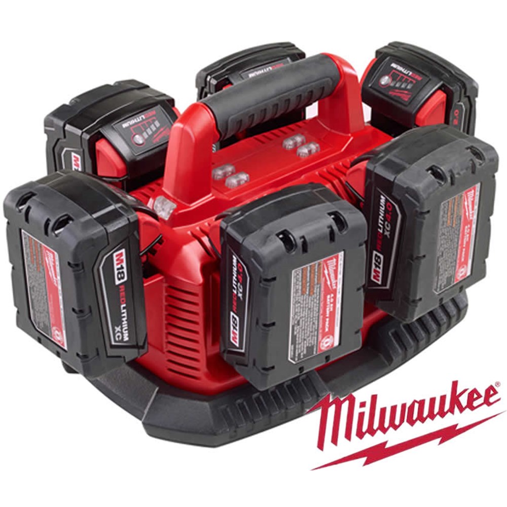 MILWAUKEE 18V 6 BAY CHARGER CHARGES 6 18V BATTERIES CHARGES