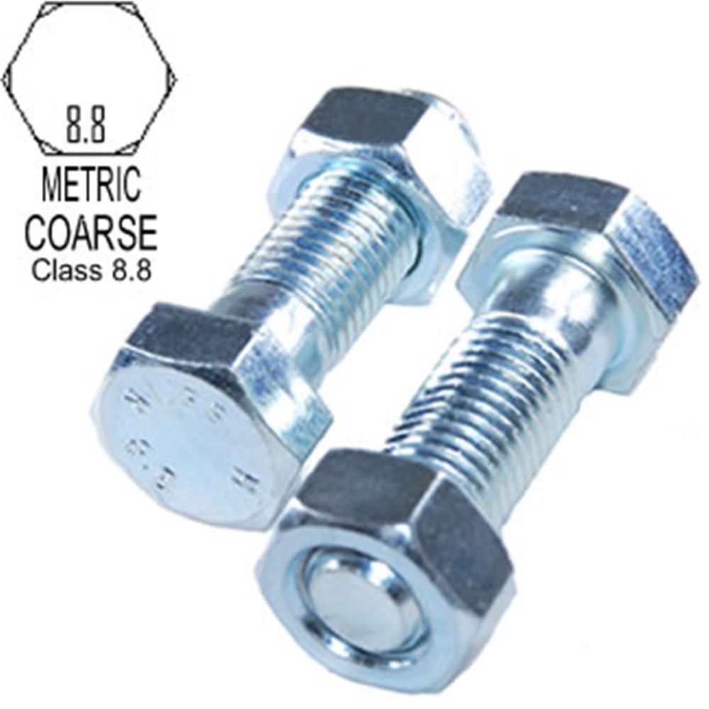METRIC BOLT & NUT M8 X 90MM CLASS 8.8 GRADE 5 HIGH TENSILE ZINC PLATED M8X1.25MM Collier Miller